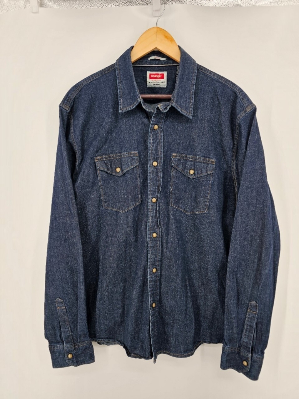 Wrangler Indigo Denim Pearl Snap Western Shirt Men's XL Blue Cowboy Workwear